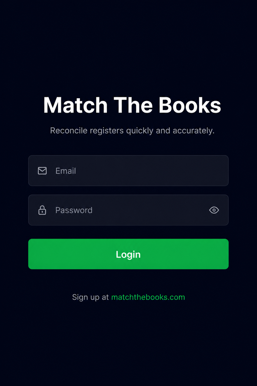 Match The Books login screen